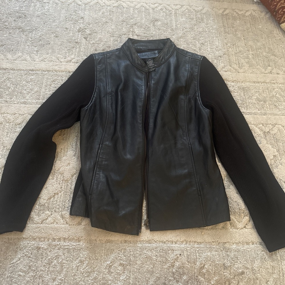 Genuine Leather Sweater Jacket Y2K Zip Up Jaclyn Smith Womens LARGE